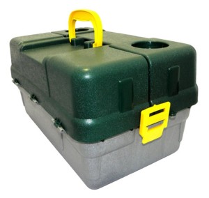 CAIXA PARA PESCA 6 BANDEJAS GRANDE CORPO CINZA E TAMPA VERDEOU AZUL