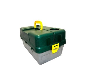 CAIXA HI 6 BANDEJAS CORPO CINZA E TAMPA VERDE